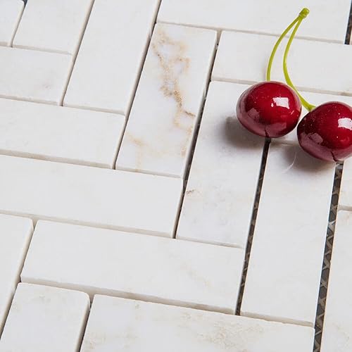 Miniatura 6 de Diflart Calacatta - Azulejo Mosiac de mármol dorado de 1 x 3 pulgadas para salpicaduras de cocina y baño, pulido, paquete de 5 hojas