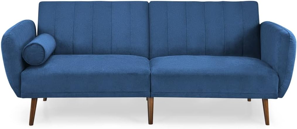 Convertible Futon Sofa Bed Adjustable Couch Sleeper W/Wood Legs(Gray)