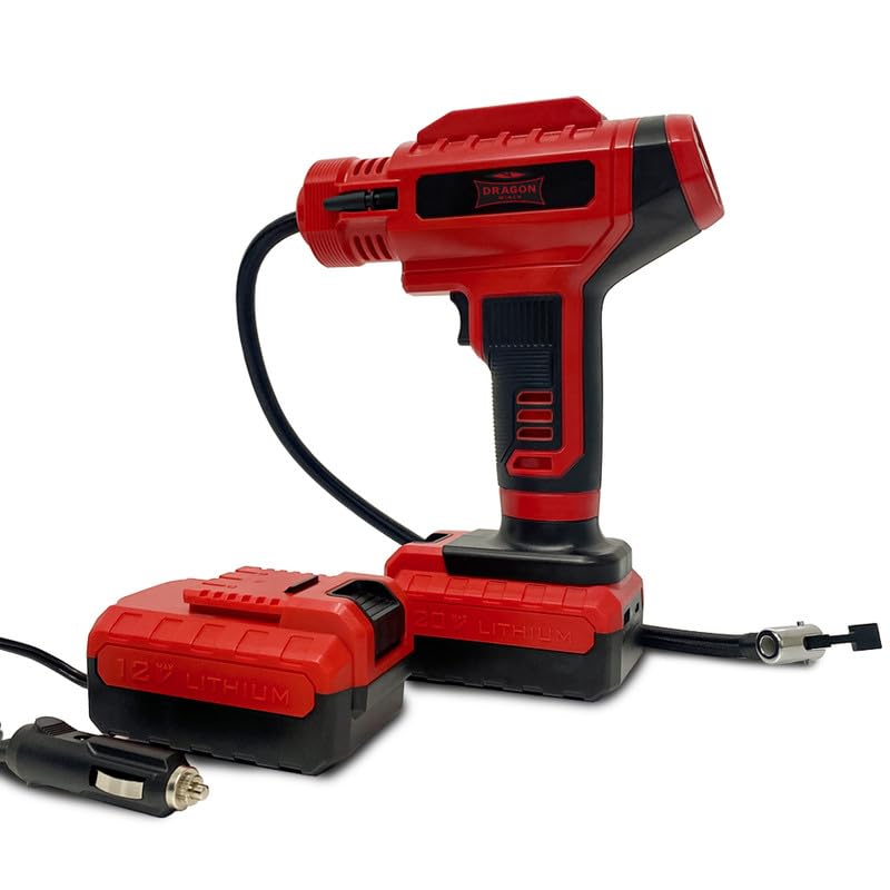 Dragon Winch Elektrische Luftpumpe 12V 150 PSI 10.3 BAR Tragbare Fahrradpumpe und Kompressor mit Akku, LED-Display, Zwei Betriebsmodi | Ideal für Auto, Fahrrad, Motorrad | inc. USB-C Kabel und 3 Düsen