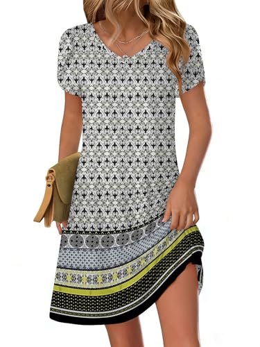 Zeagoo Knee Length Dress for Women V Neck A Line Dress Womens Sundresses Vacation Dresses Over 50 Aline Knee Length Dresses with Pockets