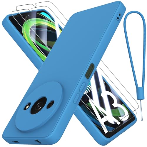 THIYUFUNS Hülle für Xiaomi Redmi A3 4G Handyhülle mit 2 Stück Schutzfolie TPU Silikon Liquid Silicone Dünne Weiche Stoßfest Case Schutzhülle für Xiaomi Redmi A3 4G (6.71) - Blau