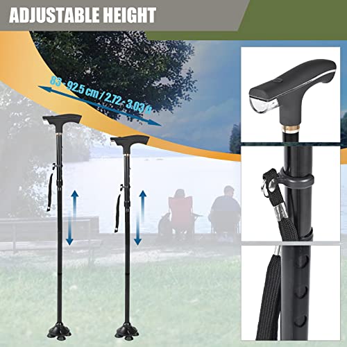 Supmaka Walking Stick Canes For Seniors, Foldable Cane For Hiking, Folding Walking Stick Thickened Adjustable Cane With Led Flashlight And Anti Slip Base #TOP2