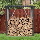 KEIKI 3x5 FT Outdoor Metal Firewood Rack with Sloped Roof, Open Air Woodshed Storage Shelter for Firewood, Pellets and Lumber