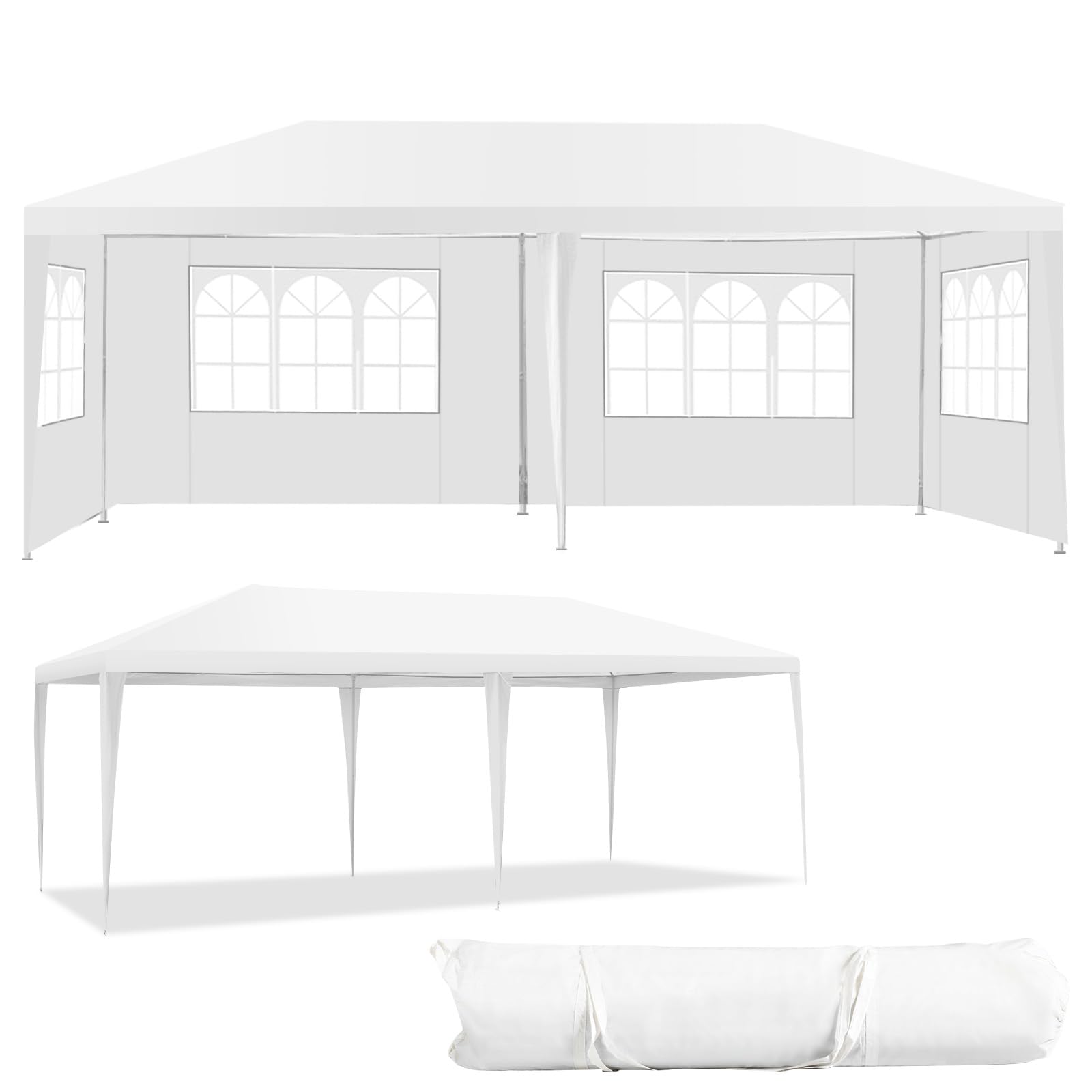 HOMASIS Carpa Plegable 3x6 M, Camping Pabellón Impermeable con 4 Paredes Laterales y Ventanas, Cenador con Bolsa de Transporte, Exterior Gazebo de jardín para Fiesta, Boda, Blanco