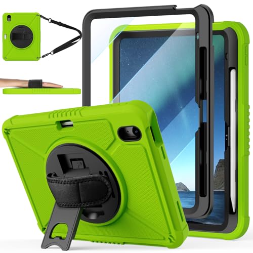 ZtotopCases for iPad (A16) 11th/10th Generation 11''/10.9'' with Screen Protector, Pen Holder, Handle Shoulder Strap,360 Rotating Stand Rugged Protective Case for iPad 11th Gen 2025(A3354/A3355),Green