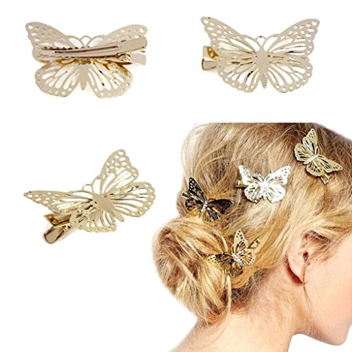 Lowpricenice1 Pair Luxury Golden Butterfly Hair Clip Hair Pins Hair Accessories Headpiece by Lowpricenice