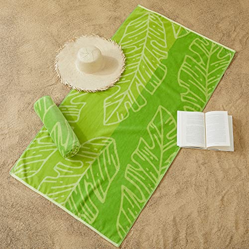 Large Beach Towel Set Of 2 - Tropical Beach Towels For Adults And Velour Pool Towels With 100% Cotton - Lightweight Quick Dry Beach Towel Pack And Palm Leaf Cute Beach Towel For Women And Men #TOP6