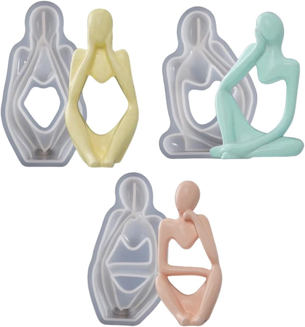 3pcs Silicone Moulds Human Body Thinker for Resin Polymore Clay, Unique Figure Ornament Mould for UV Epoxy Resin Casting Making Home Office Car Décor