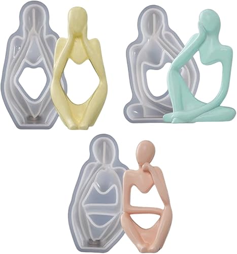 3 moldes de silicona para el cuerpo, pensador humano para resina de arcilla Polymore, molde de adorno de figura única para fundición de resina epoxi