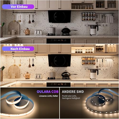 OULARA COB LED Streifen 8M Dimmbar Warmweiß Kaltweiß 2700K-6500K,576LEDs/m 24V LED Strip Lights CRI90+ für Schlafzimmer Küche Zuhause DIY Beleuchtung(No Netzteil und Dimmer)