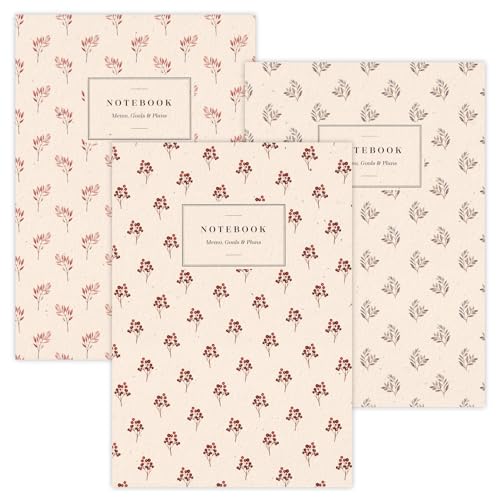 temonto - 3er-Set Notizhefte DIN A5 | Florale Wasserfarben Muster | 64 Seiten 80g/m² Papier | Notizen, Journaling, Skizzen, kreative Ideen