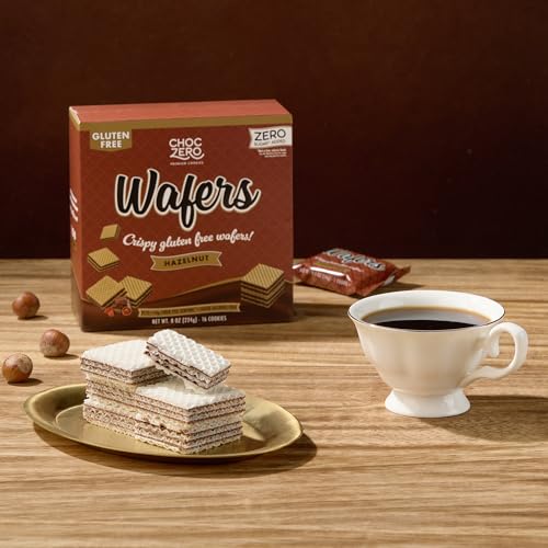 Image of ChocZero Sugar Free Hazelnut Wafer Cookies, No Sugar Alcohols, Keto, Gluten Free, High Fiber, 16 Count, 8 oz Box