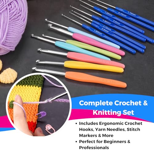 Image of Oytra Crochet Kit 52 Pieces for Beginners with Ergonomic Hooks Knitting Needles Stitch Markers Yarn Needles & Accessories Starter Kit for Adults Kids & DIY Craft Lovers
