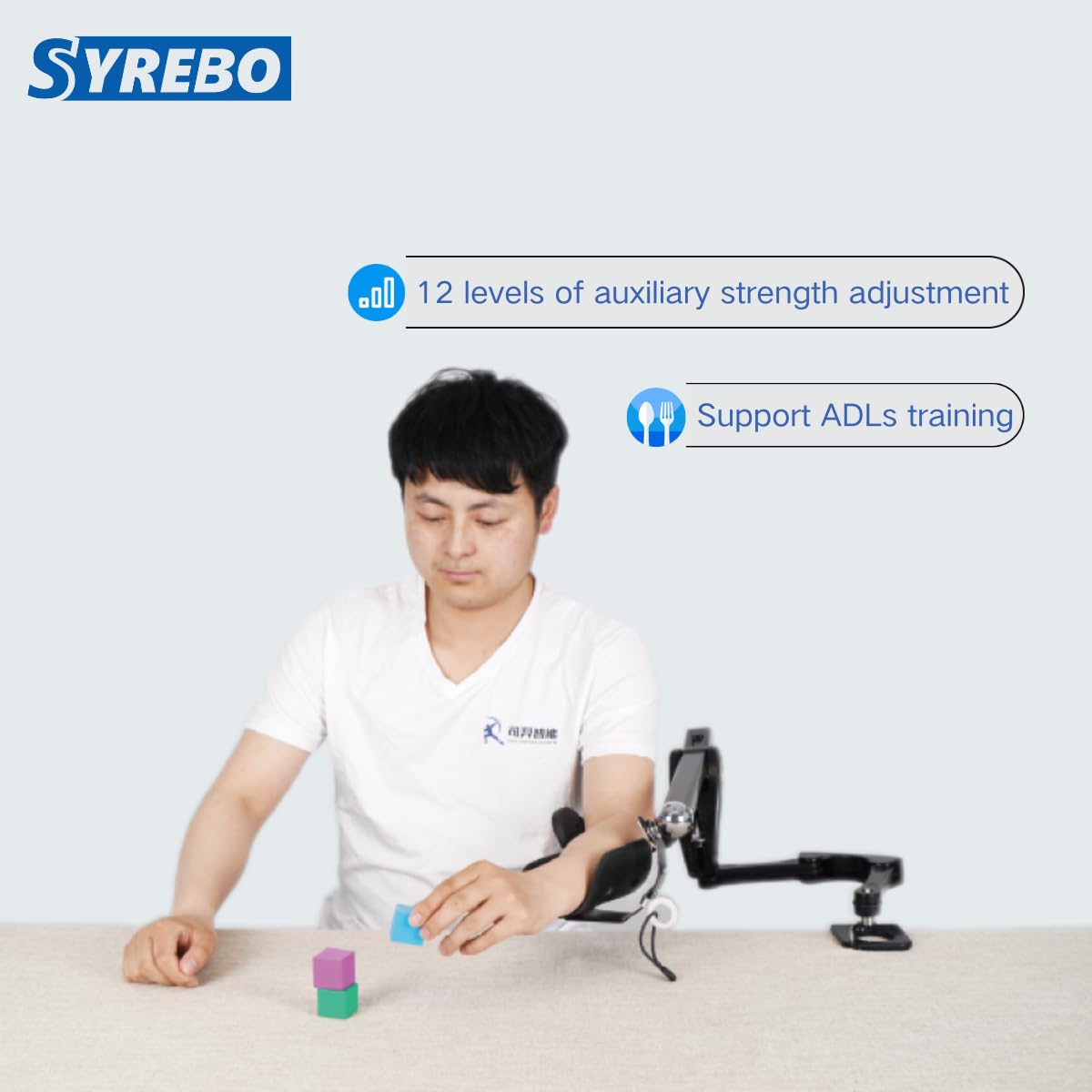 syrebo Dynamic Arm Support for Upper Limb Rehabilitation – 12 Level Assistance Force Adjustable, Anti-Collision Design, Full-Direction Motion Training with Fixing Clip (Left Hand)