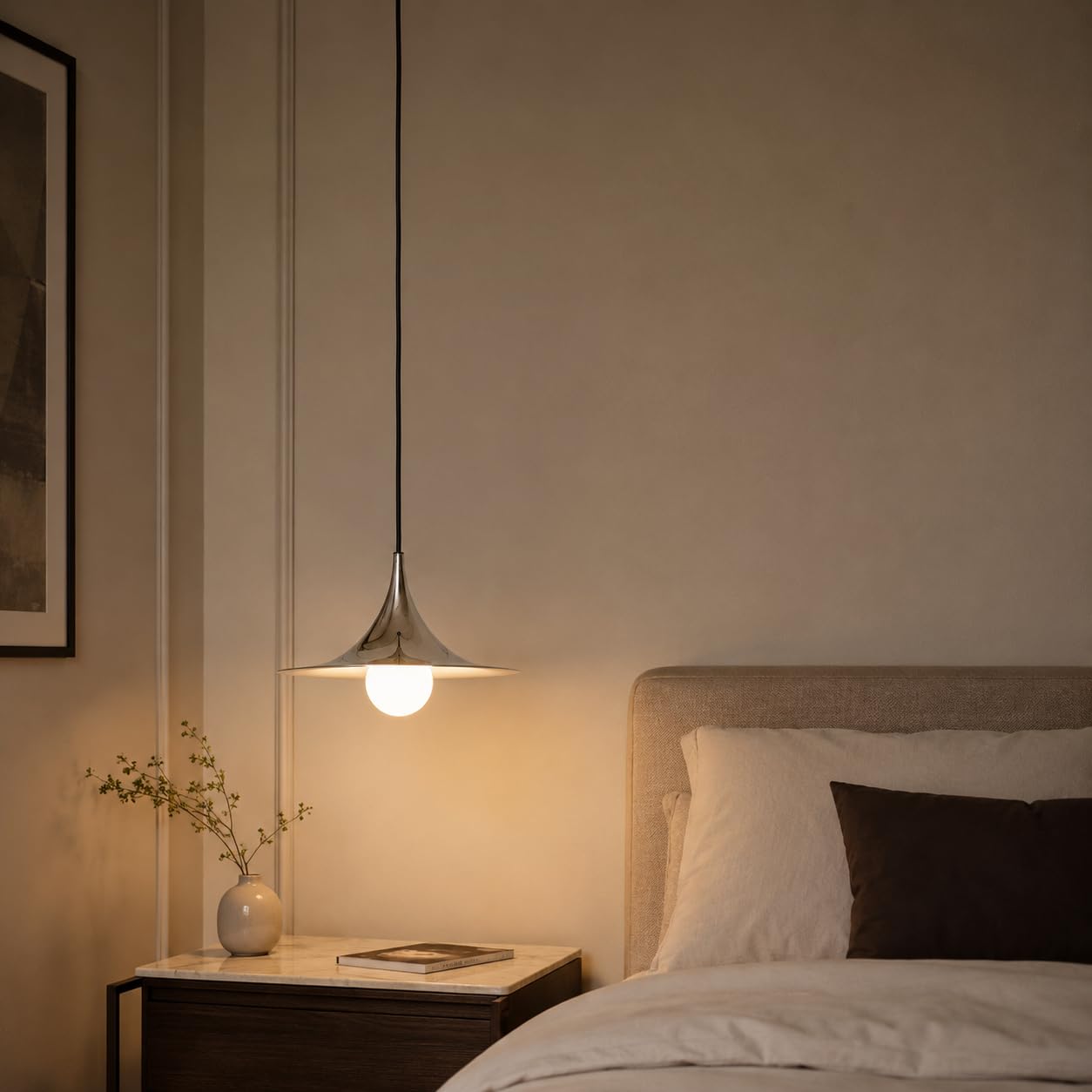 Alpinaluz Lampa Sufitowa Wisząca E14 Trąbka Metal Chromowany D30 cm
