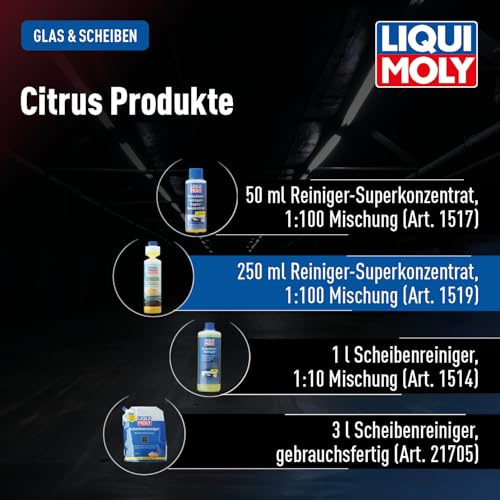 LIQUI MOLY Scheibenwischwasser Scheibenreiniger-Superkonzentrat Citrus, Art.-Nr. 1519 I 250 ml Scheiben-Wischwasser Konzentrat mit Zitronen-Duft für eine schnelle Reinigung I Mischverhältnis 1:100