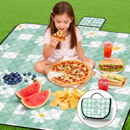 Extra Large Picnic Blanket Waterproof,80"x 80"Foldable Machine Washable Beach Blanket,Outdoor Blanket for 6-8 Adults,Suitable for Indoor Crawling,Park Beach,Camping,Hiking,Family Travel(Light green) - image 9