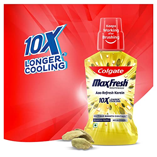 Image of Colgate Maxfresh Plax Antibacterial Mouthwash, 24 /7 Fresh Breath, 0% Alcohol - 250ml, (Elaichi Fresh)