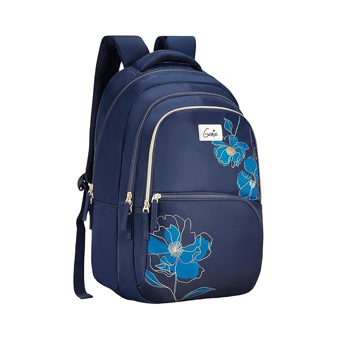 emilly Genie School Backpack for Girls | 19 In-36 Ltr with Three Compartments, Side Pockets and Light Weight with Padded Shoulders | Best for Books, Stationery, Lunch Box & Essentials (Gleam Navy Blue)-picture-40