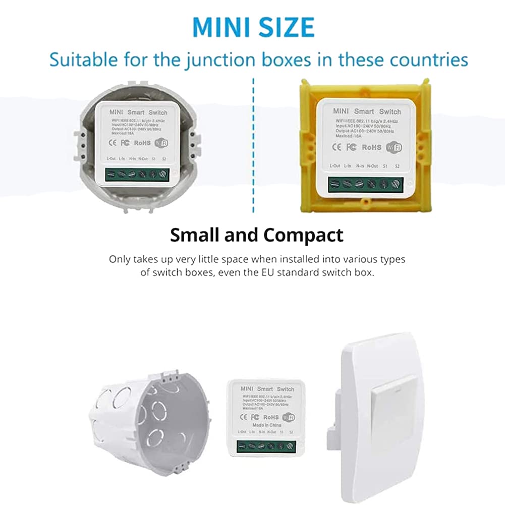 Mini Interruttore Relè Smart WiFi, Modulo Interruttore Luce DIY Applicazione Smart Life/Tuya, Wireless