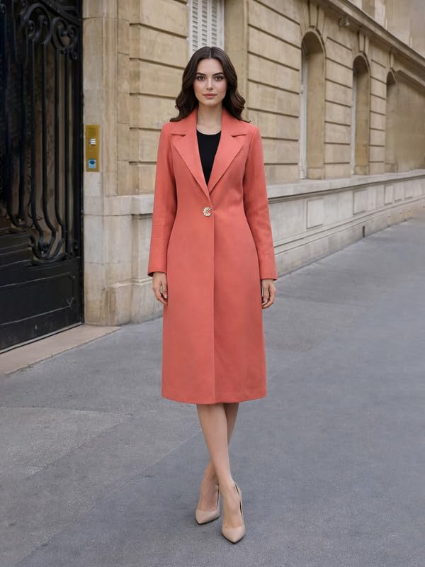 Image of CHKOKKO Women Chic Winter Coat Single Breasted | Knee Length Design with Buttoned Closure and Practical Front Side Pockets for Stylish and Comfortable Wear