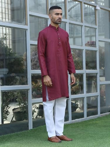 Image of KRAFT INDIA Men's Cotton Kurta Pyjama Set | Woven Design Traditional Ethnic Wear | Festive, Wedding & Casual Outfit | Comfortable & Breathable Fabric