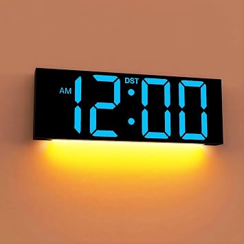 JALL 12" Large Digital Wall Clock, Big LED Number Dispaly, DST, Night Light for Classroom, Living Room, Bedroom, Mounted, Birthday Xmas Gift for Senior, Mem Womem Mom Dad, Blue