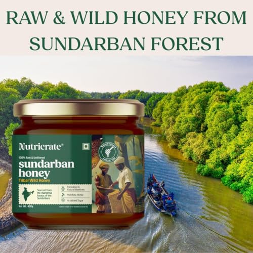 Image of Nutricrate Sundarban Raw Honey- 450 Grams | 100% Pure Organic Honey from Sundarbans | Unprocessed Unfiltered No Added Sugar | Rich Taste Daily Wellness Superfood Nutrients FSSAI Certified