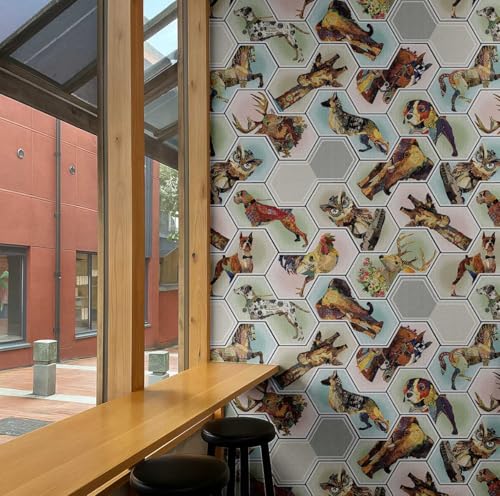 Papier peint vinyle S4Sassy hexagonal gris revêtement mural commercial - 5