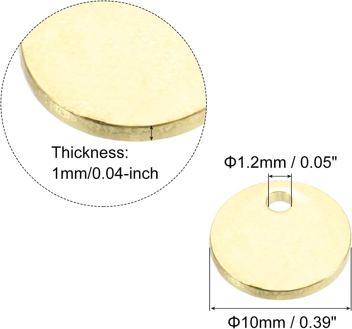 uxcell Round Brass Tags, 58Pcs 10mm/0.4" Blank Brass Disc Stamping Tag with Hole for DIY Crafts Pendants Labeling Making - Image 2