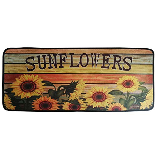Flytime Rustic Sunflower Runner Rug With Non-Skid Washable Kitchen Floor Rugs Laundry Room Mat Waterproof Floor Runners 16X40Inches #TOP2
