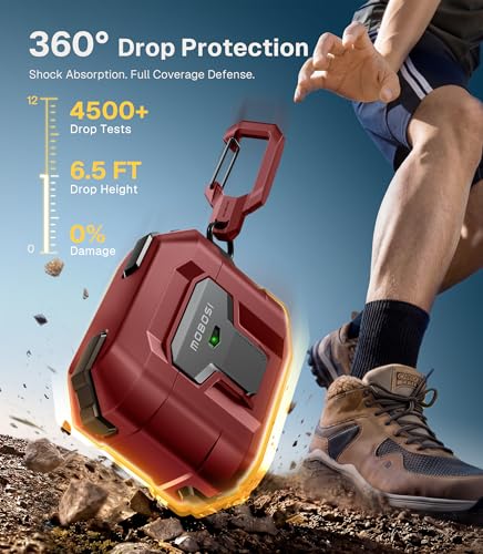 Image of MOBOSI for AirPods Pro 3 Case 2025 with Drop-Proof Lock, Cleaning Kit & Keychain, Compatible with MagSafe, Military-Grade Protection Hard Cover for iPods Pro 3rd Generation, Red