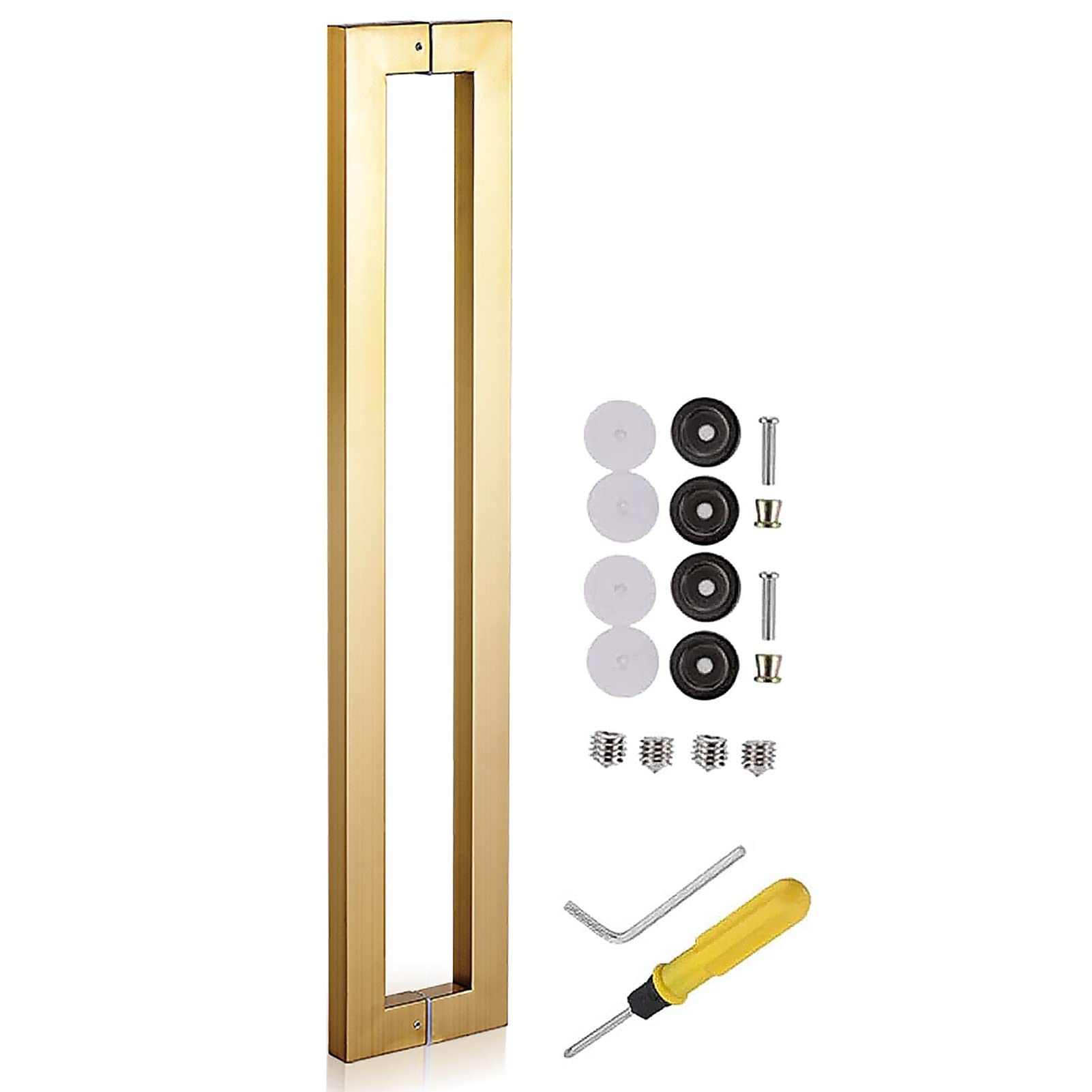 CWCQGH Home/Front Door/Hotel/Restaurant Pull Push Bar,Modern Entry Glass Door Handle, 16/24/32/40/48inch Long, Brushed Stainless Steel, Back to Back,Gold-80cm/31.5in