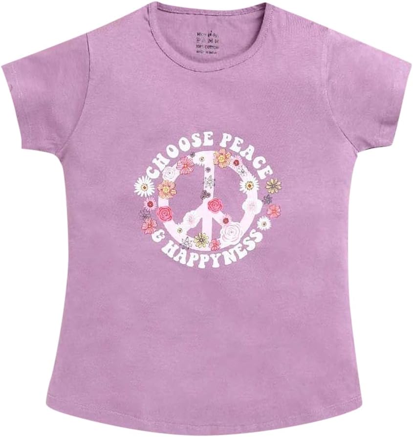 HopscotchGirls Cotton Text Print T-Shirt in Purple Color