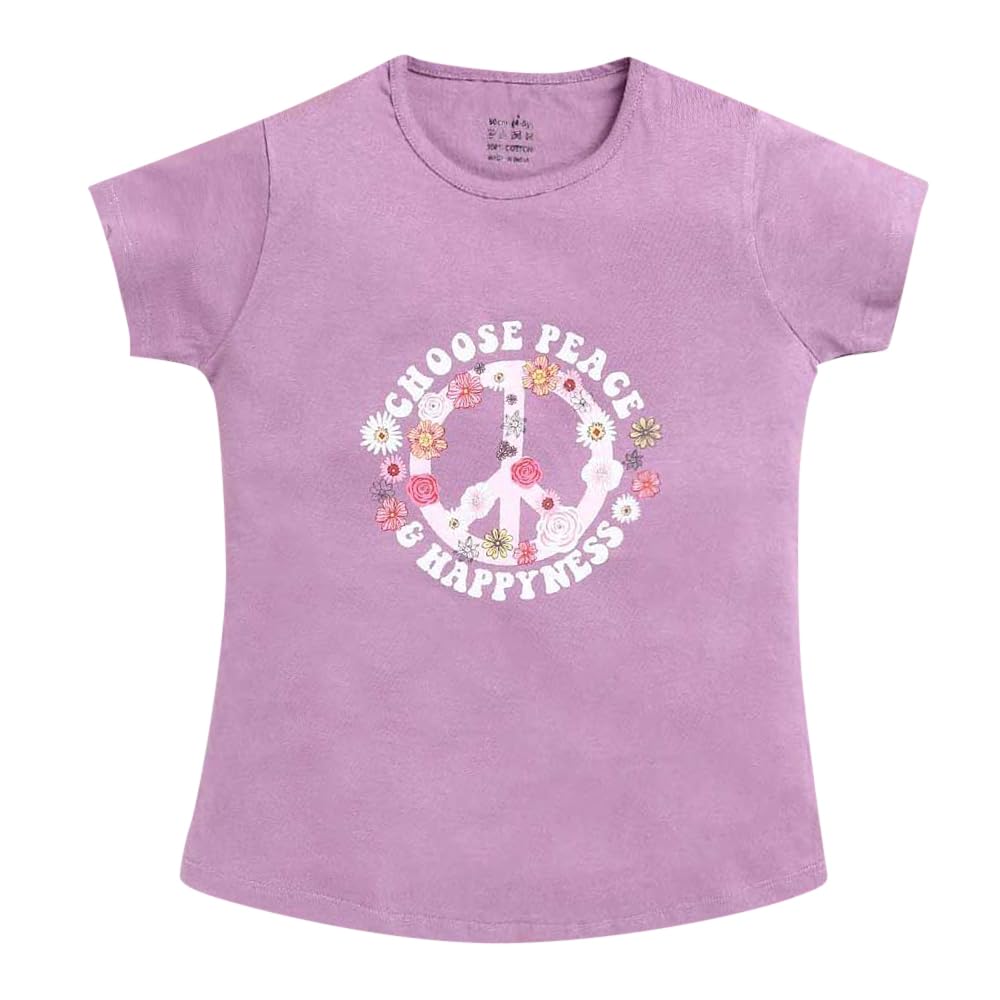 HopscotchGirls Cotton Text Print T-Shirt in Purple Color