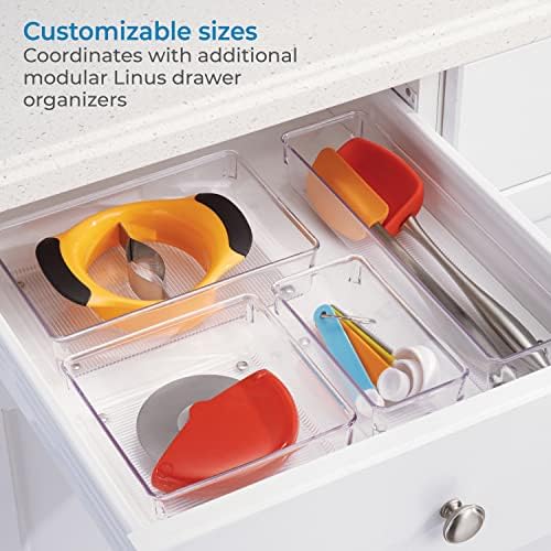 iDesign Linus Organiser Tray, Small Plastic Drawer Insert, Works Well as Accessories Organiser, Clear