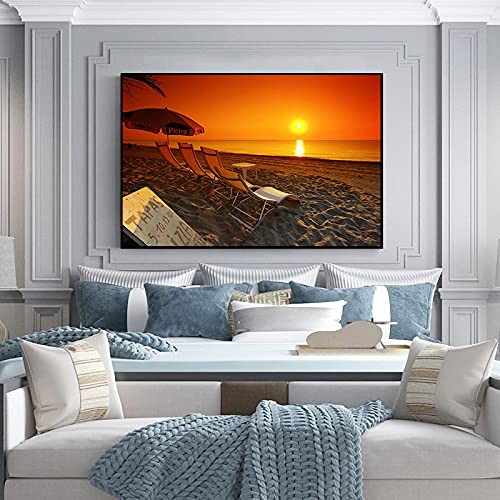 Art mural moderne naturel coucher de soleil plage grand format 70x100cm