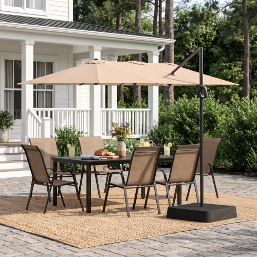 Image of VICLLAX 8 Pieces Patio Dining Set w /Umbrella, Table & Stackable Chairs