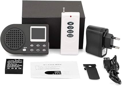 El Señuelo de Caza de pájaros es un dispositivo con pantalla LCD monocromática, altavoces de alta fidelidad y control remoto. Incluye 110 sonidos integrados y es ideal como regalo para amantes de la naturaleza.