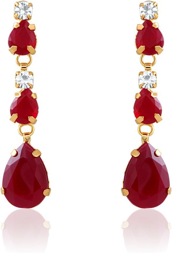 Gold Plated Charismatic Dangler Earrings with Ruby and Crystal For Women and Girls ER2193114G