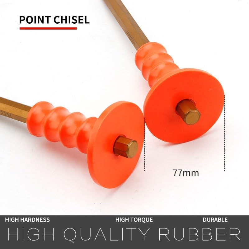 Alloy Steel Pointed Tip Metal Chisels Cold Chisel Iron Stone Chisel For Masonry Carving Concrete Brickwork(16x350Plastic Handle)