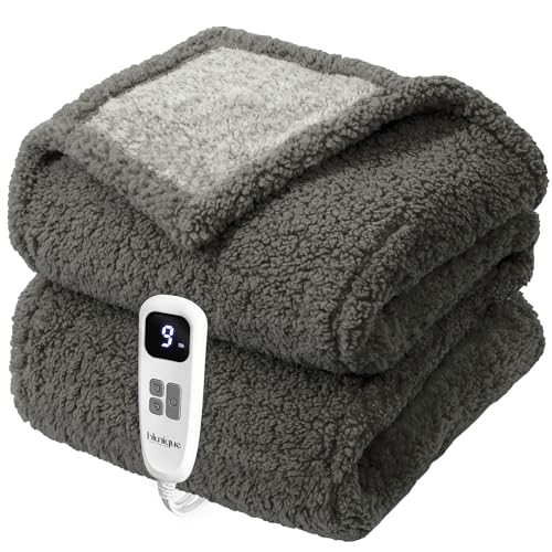 blunique Heated Blanket Electric Blanket Twin - Fast Heating Blanket Throw Double Sided Sherpa Ultra Soft Cozy with 10 Heating Levels & 2-10 Hours Auto Off, Mashine Washable, 62 x 84 Inches, Grey Twin