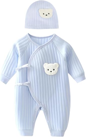 Newborn Baby Onesie with Hat,100% Cotton Cute Bear Long Sleeve Baby Grows Bodysuit, Soft Infant Newborn Boys Girls Clothes
