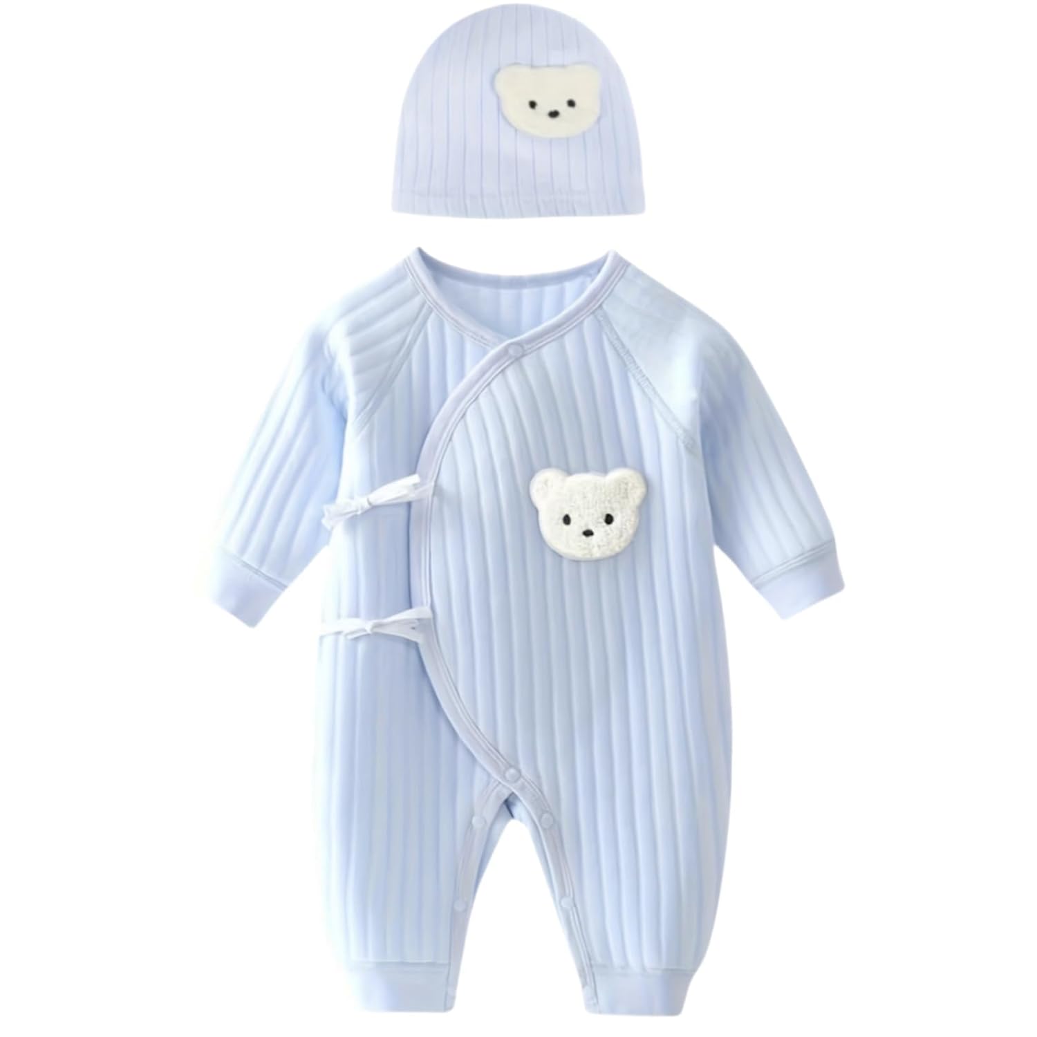 Macacão de bebê recém-nascido com chapéu, 100% algodão, urso fofo, manga comprida, body para bebês e meninas