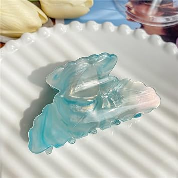 Small Hair Claw Clips for Women, Wavy Edge Pearlescent Colorful Hair Claw Clips Fashion Hair Accessories for Thick Hair blue