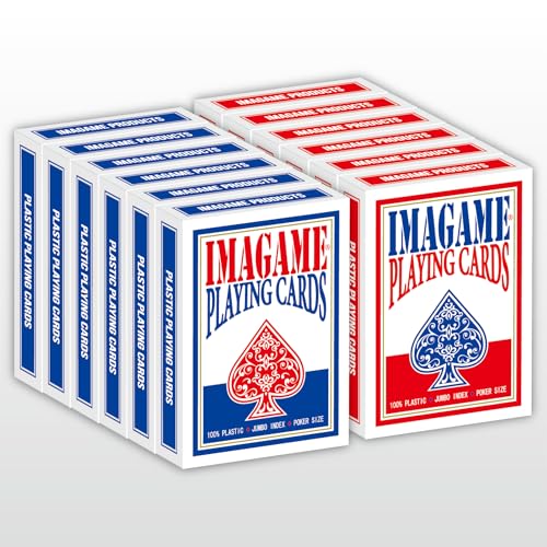IMAGAME Plastic Playing Cards, Poker Size, Excellent Quality, Jumbo Index, Waterproof & Washable, Perfect for Texas Hold’em Poker, 6 Blue Deck & 6 Red Deck by IMAGAME - Used condition - US$36.14