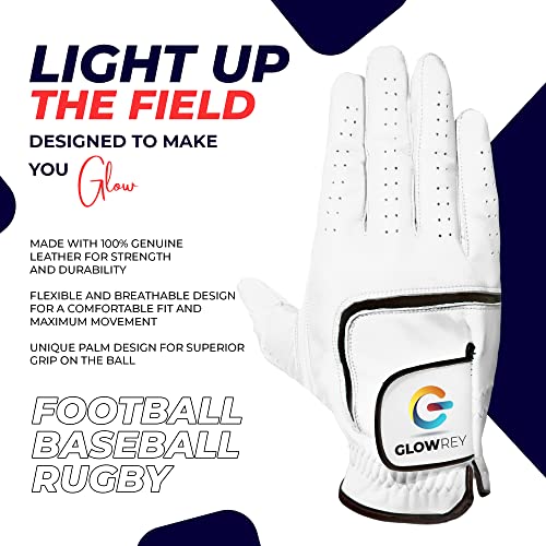 Glowrey Football Gloves- Leather Youth Football Gloves-Enhanced Performance Receiver Gloves With Super Tacky Grip For Ultimate Best Game Experience For All Ages (White, X-Large) #TOP2