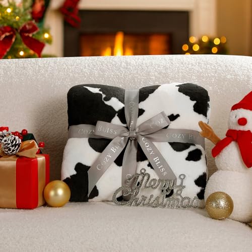 Cozy Bliss Manta con Estampado de Vaca, Suave, Gruesa y Cálida, para Sofá, 50 x 60 pulgadas, Negro y Blanco miniatura 4