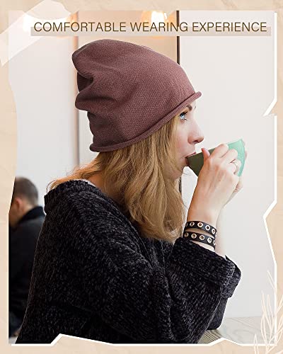 4 Pieces Winter Cashmere Slouchy Knit Beanie Hats For Women Warm Wool Knitted Skull Beanies Cap Beige Beanie For Ladies, Black Gray Beige And Brown Assorted Color #TOP5