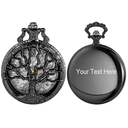 Image of Tiong Pocket Watch Hollow Tree of Life Design Roman Numerals Engraved Bible Verse Quartz Pocket Watch with Chain Custom Pocket Watch Birthday Gifts